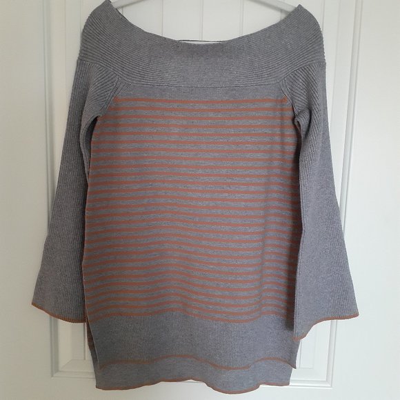 Anthropologie Elise Ribbed Tunic Gray Orange Stripe Off-the-Shoulder Size S - Picture 1 of 15